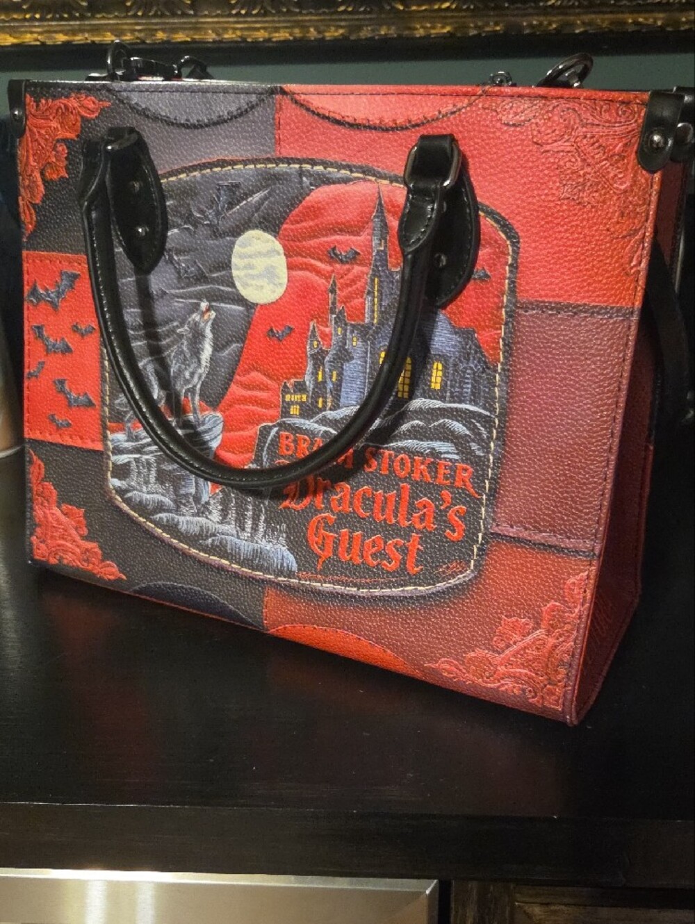 Dracula's Quest Red and Black Tote Bag In Genuine Leather Brand New! - Picture 6 of 7